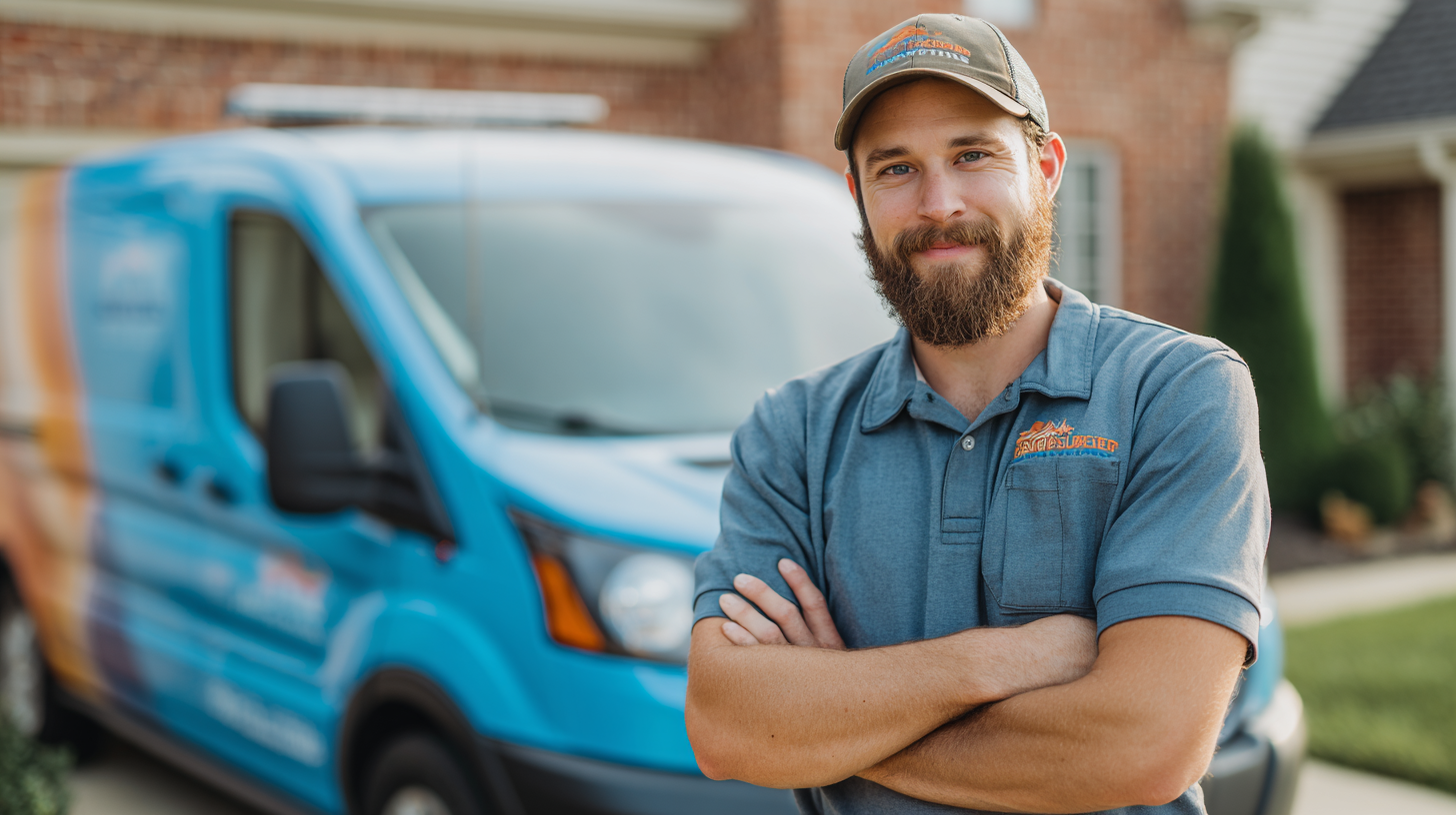 Bluegrass Comfort Co. technician standing with a service van outside a home